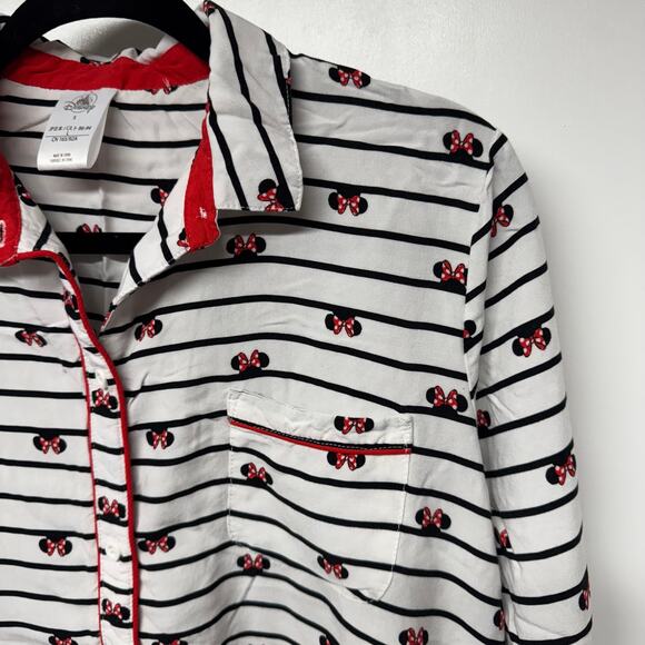 Disney Minnie Mouse Striped Nightshirt Dress Women Size Small Black White Red - Picture 3 of 12